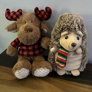 Set of 2 Spark Create Imagine Plush Moose & Holiday Hedgehog Stuffed Animals